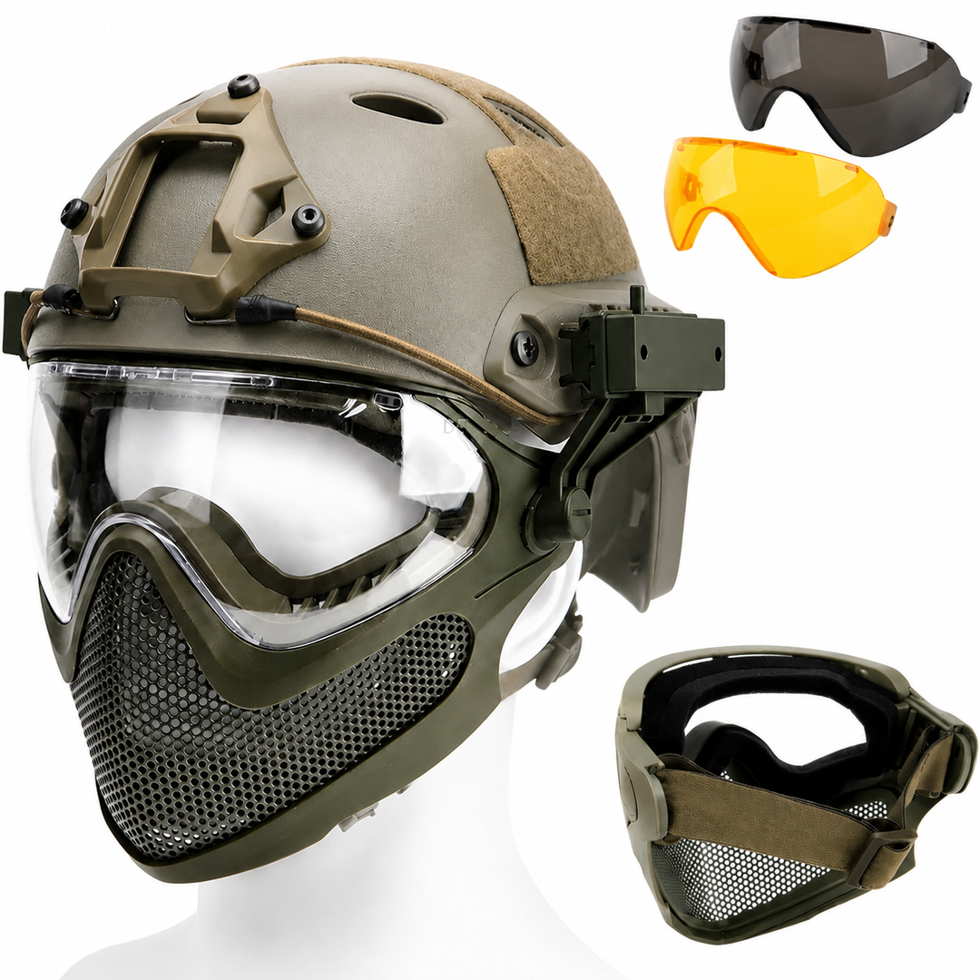 Premium Tactical Helmet Mask with Goggles FAST Rail Compatible Half Face Mask Breathable Lightweight Airsoft Paintball Hunting Protective Gear
