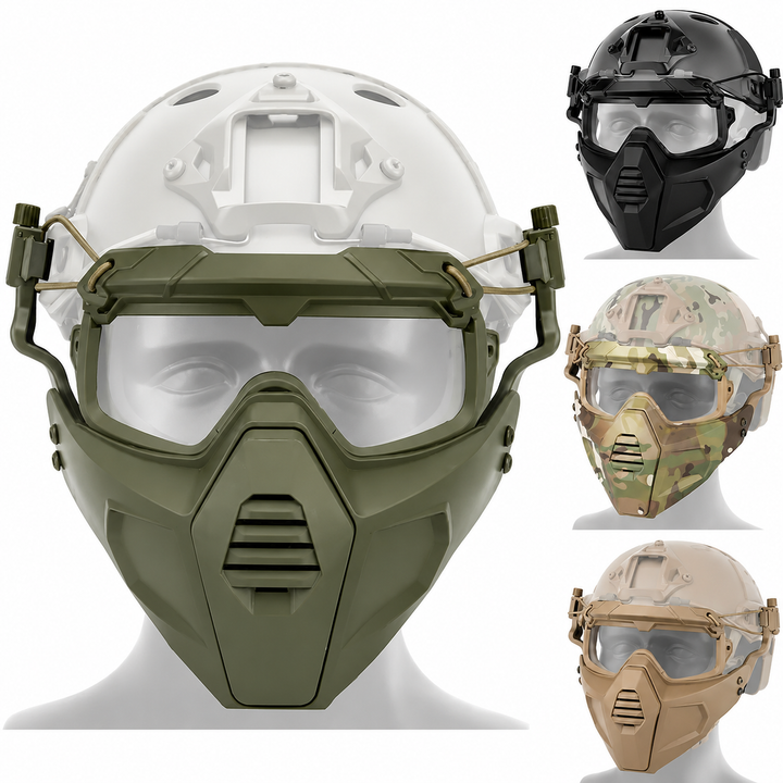 Premium Tactical Helmet Mask with Goggles FAST Rail Compatible Half Face Mask Breathable Lightweight Airsoft Paintball Hunting Protective Gear