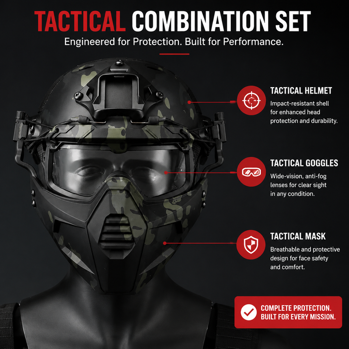 Premium Tactical Helmet Mask with Goggles FAST Rail Compatible Half Face Mask Breathable Lightweight Airsoft Paintball Hunting Protective Gear