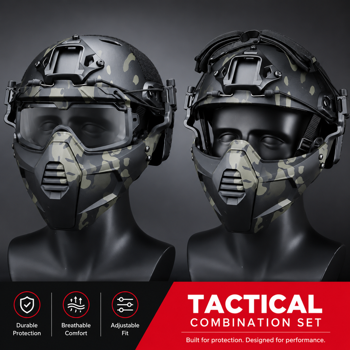 Premium Tactical Helmet Mask with Goggles FAST Rail Compatible Half Face Mask Breathable Lightweight Airsoft Paintball Hunting Protective Gear
