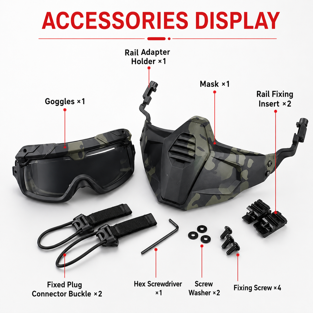 Premium Tactical Helmet Mask with Goggles FAST Rail Compatible Half Face Mask Breathable Lightweight Airsoft Paintball Hunting Protective Gear