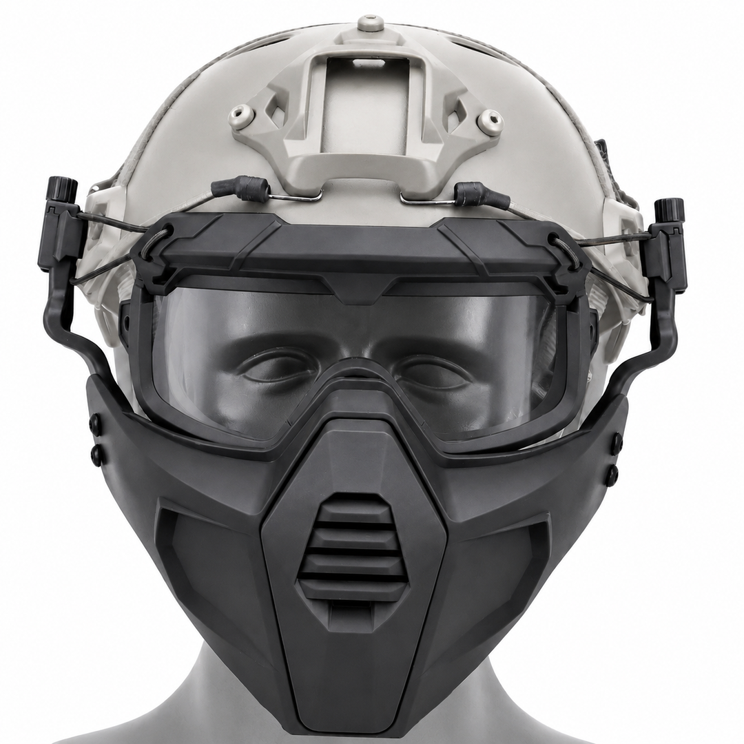 Premium Tactical Helmet Mask with Goggles FAST Rail Compatible Half Face Mask Breathable Lightweight Airsoft Paintball Hunting Protective Gear
