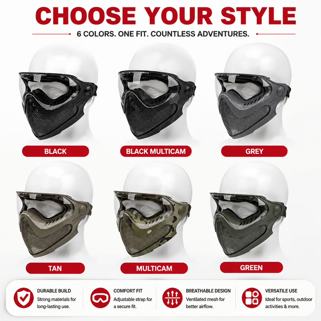 Premium Tactical Helmet Mask with Goggles FAST Rail Compatible Half Face Mask Breathable Lightweight Airsoft Paintball Hunting Protective Gear