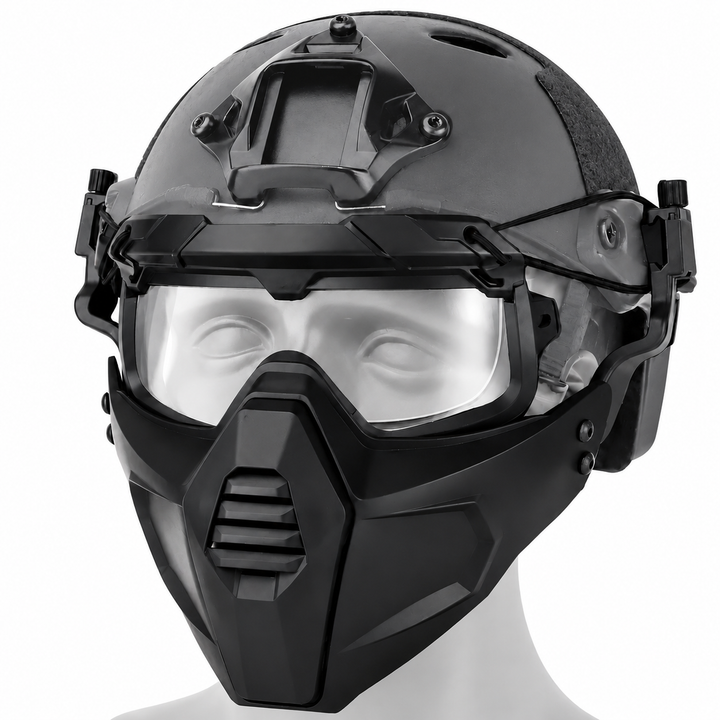 Premium Tactical Helmet Mask with Goggles FAST Rail Compatible Half Face Mask Breathable Lightweight Airsoft Paintball Hunting Protective Gear