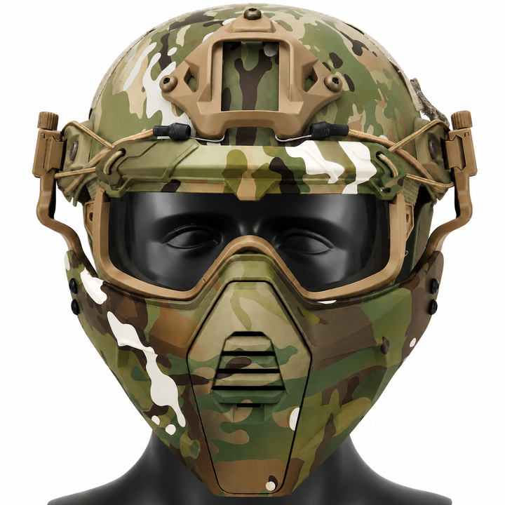Premium Tactical Helmet Mask with Goggles FAST Rail Compatible Half Face Mask Breathable Lightweight Airsoft Paintball Hunting Protective Gear