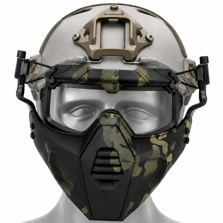 Premium Tactical Helmet Mask with Goggles FAST Rail Compatible Half Face Mask Breathable Lightweight Airsoft Paintball Hunting Protective Gear