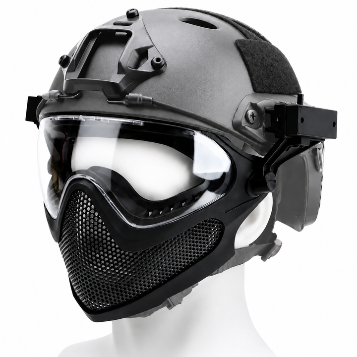 Premium Tactical Helmet Mask with Goggles FAST Rail Compatible Half Face Mask Breathable Lightweight Airsoft Paintball Hunting Protective Gear