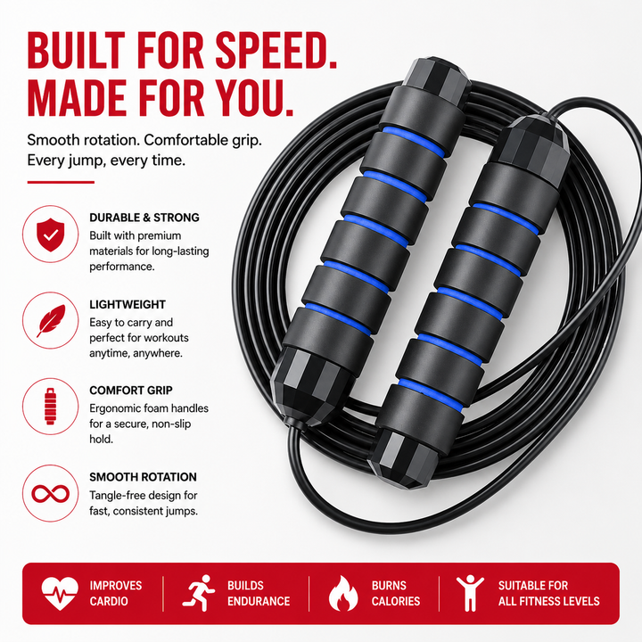 Premium Tangle-Free Jump Rope Adjustable 3m Speed Skipping Rope Ball Bearings Steel Wire PVC Coated Non Slip EVA Handles Gym Cardio Boxing Fitness