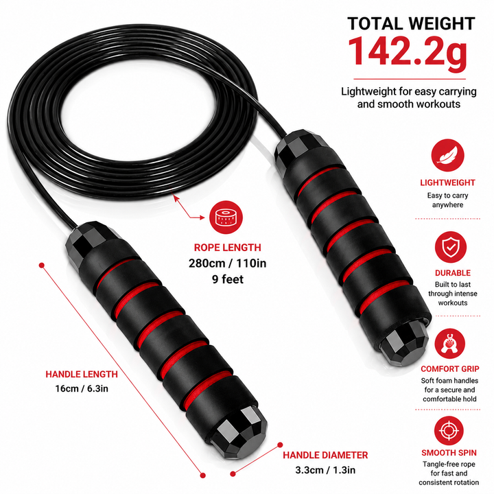 Premium Tangle-Free Jump Rope Adjustable 3m Speed Skipping Rope Ball Bearings Steel Wire PVC Coated Non Slip EVA Handles Gym Cardio Boxing Fitness