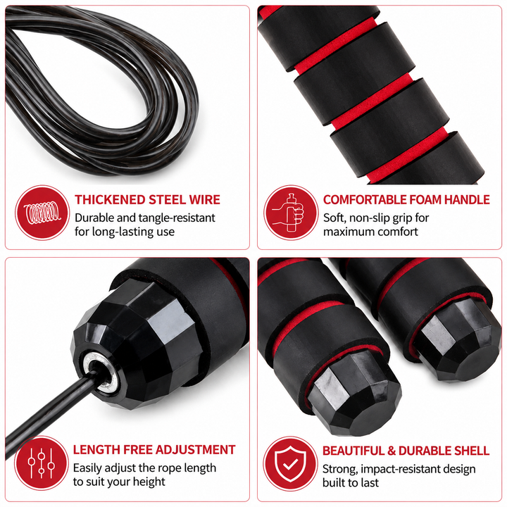 Premium Tangle-Free Jump Rope Adjustable 3m Speed Skipping Rope Ball Bearings Steel Wire PVC Coated Non Slip EVA Handles Gym Cardio Boxing Fitness