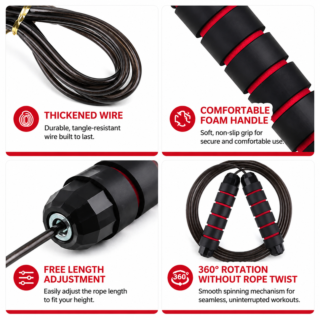 Premium Tangle-Free Jump Rope Adjustable 3m Speed Skipping Rope Ball Bearings Steel Wire PVC Coated Non Slip EVA Handles Gym Cardio Boxing Fitness