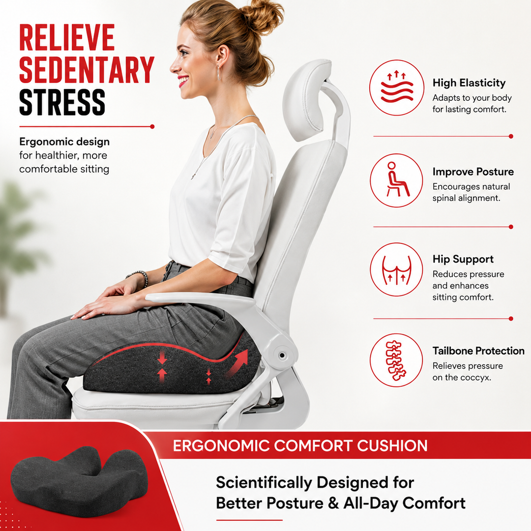 Premium Thick Memory Foam Seat Cushion Office Chair Cushion Long Sitting Coccyx Support Hip Support Tailbone Relief Ergonomic Chair Pad Home Car Use