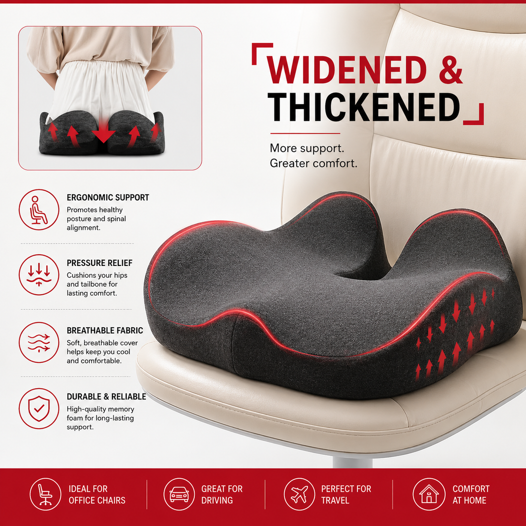 Premium Thick Memory Foam Seat Cushion Office Chair Cushion Long Sitting Coccyx Support Hip Support Tailbone Relief Ergonomic Chair Pad Home Car Use