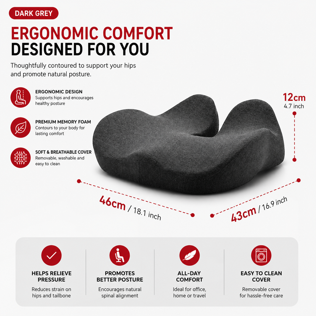 Premium Thick Memory Foam Seat Cushion Office Chair Cushion Long Sitting Coccyx Support Hip Support Tailbone Relief Ergonomic Chair Pad Home Car Use