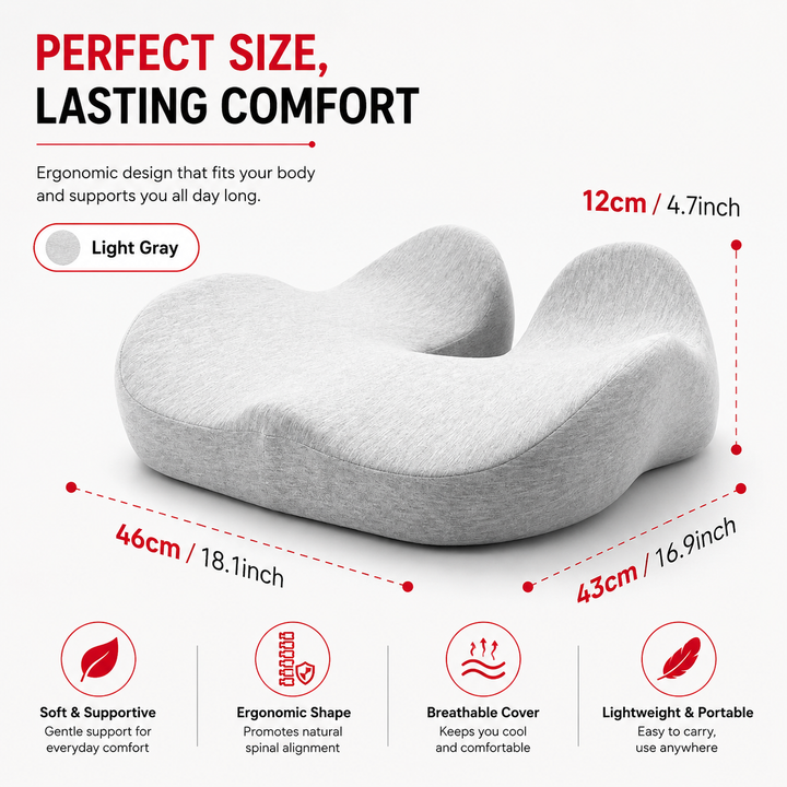 Premium Thick Memory Foam Seat Cushion Office Chair Cushion Long Sitting Coccyx Support Hip Support Tailbone Relief Ergonomic Chair Pad Home Car Use