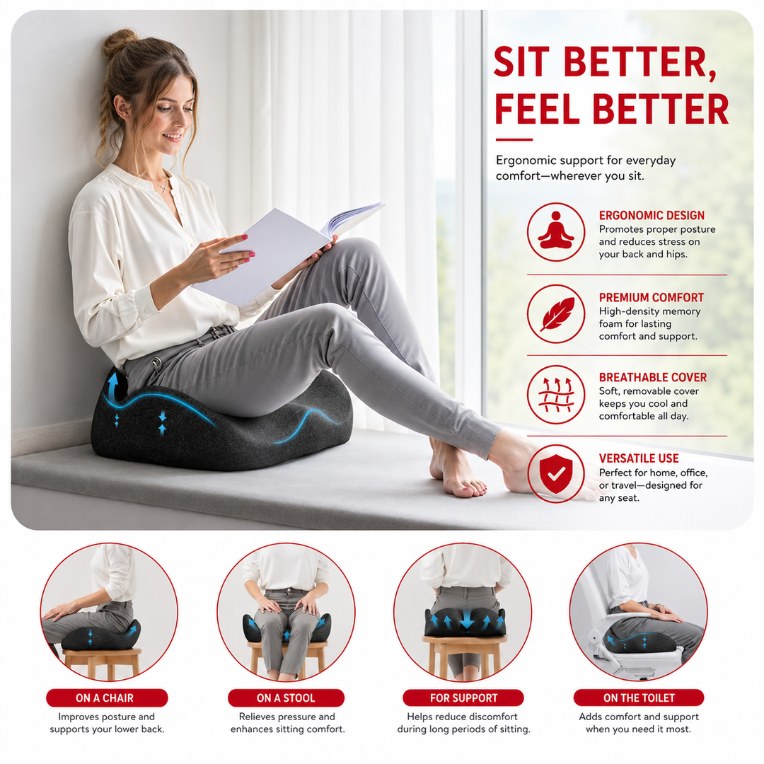 Premium Thick Memory Foam Seat Cushion Office Chair Cushion Long Sitting Coccyx Support Hip Support Tailbone Relief Ergonomic Chair Pad Home Car Use