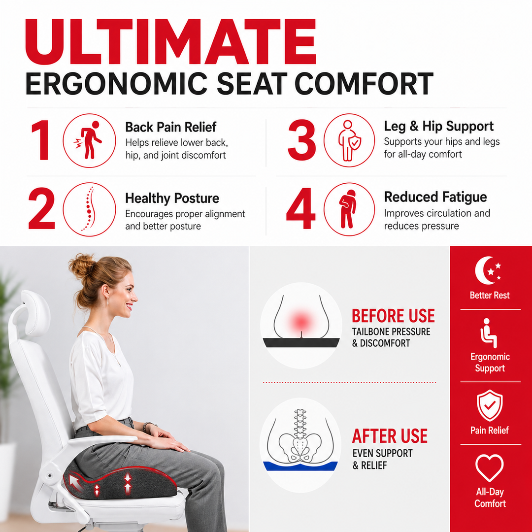 Premium Thick Memory Foam Seat Cushion Office Chair Cushion Long Sitting Coccyx Support Hip Support Tailbone Relief Ergonomic Chair Pad Home Car Use