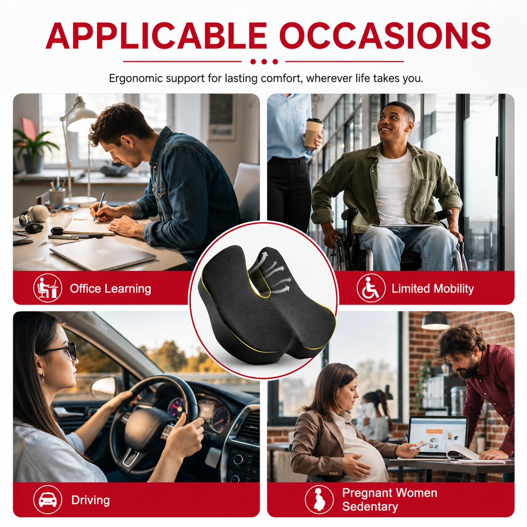 Premium Thick Memory Foam Seat Cushion Office Chair Cushion Long Sitting Coccyx Support Hip Support Tailbone Relief Ergonomic Chair Pad Home Car Use