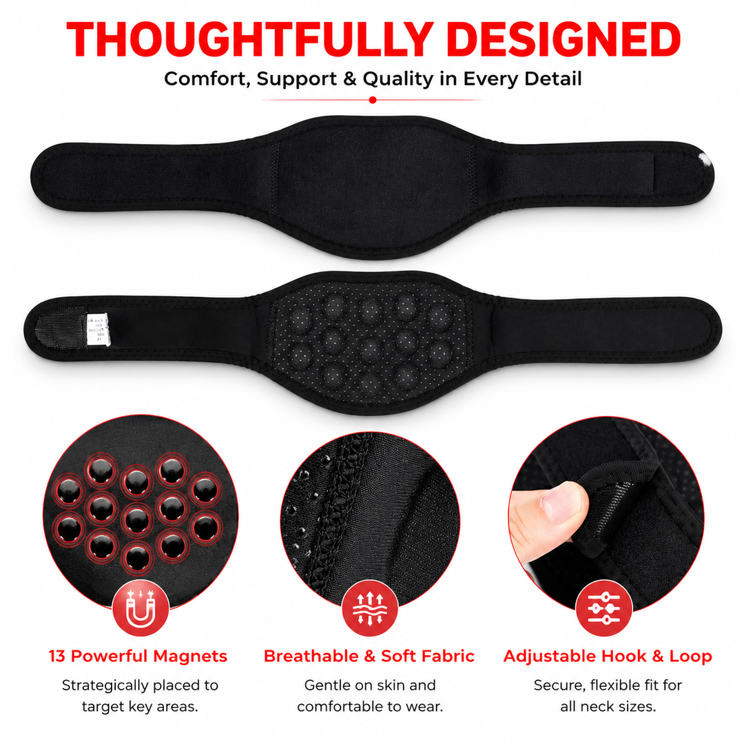 Premium Tourmaline Magnetic Neck Support Belt Self Heating Infrared Style Wrap Neck &amp; Upper Back Comfort Adjustable Pain Relief Support Strap Breathable