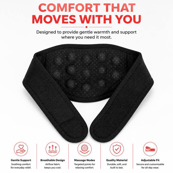 Premium Tourmaline Magnetic Neck Support Belt Self Heating Infrared Style Wrap Neck &amp; Upper Back Comfort Adjustable Pain Relief Support Strap Breathable