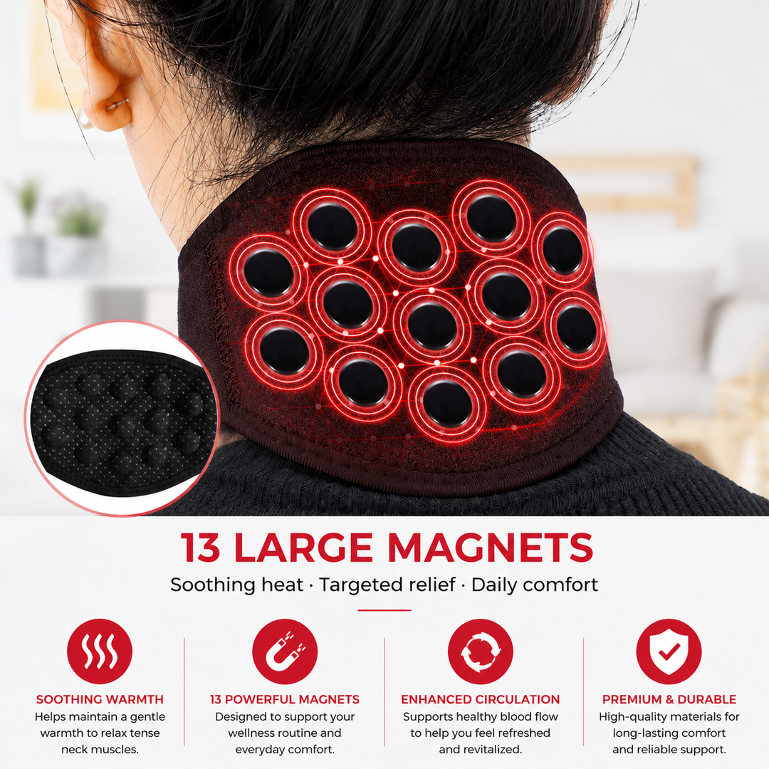 Premium Tourmaline Magnetic Neck Support Belt Self Heating Infrared Style Wrap Neck &amp; Upper Back Comfort Adjustable Pain Relief Support Strap Breathable