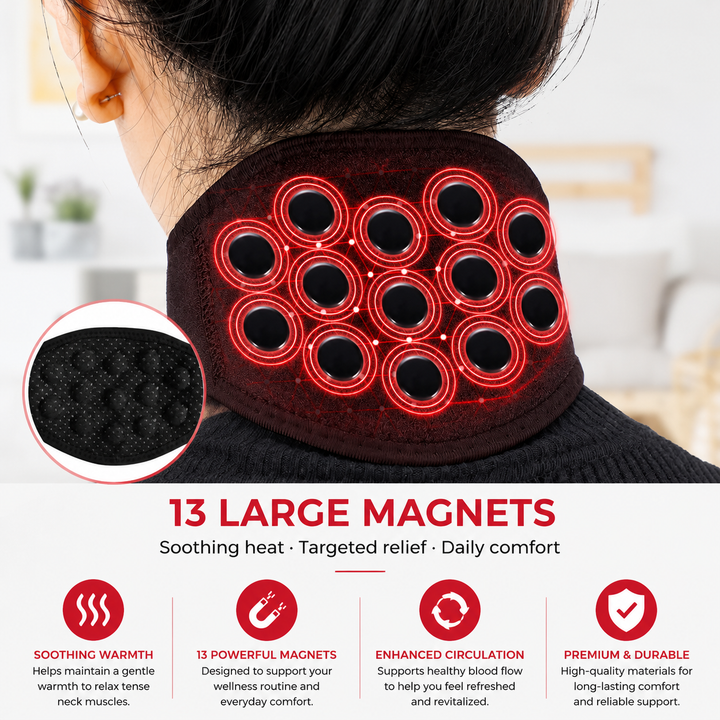 Premium Tourmaline Magnetic Neck Support Belt Self Heating Infrared Style Wrap Neck &amp; Upper Back Comfort Adjustable Pain Relief Support Strap Breathable