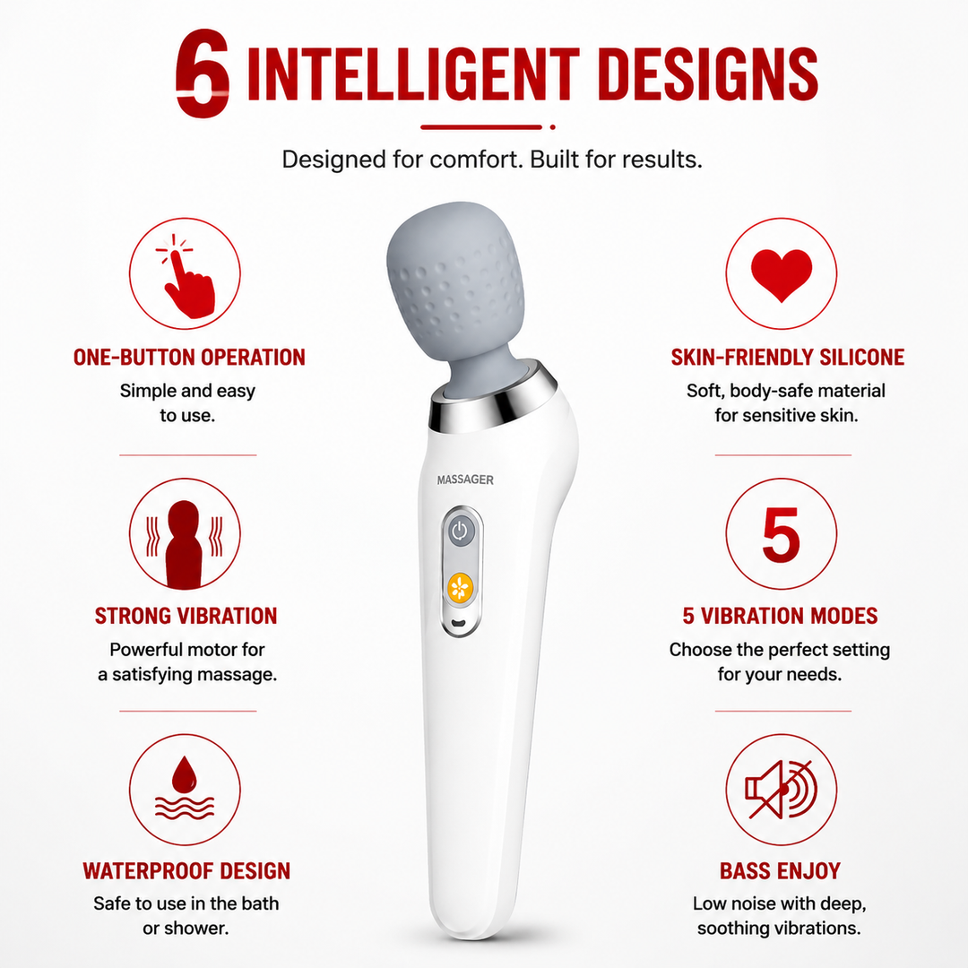 Premium USB Handheld Electric Massager Cordless Vibration Wand Deep Tissue Muscle Pain Relief Neck Back 5 Modes Portable Relaxation Device