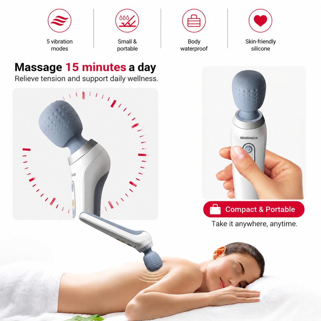 Premium USB Handheld Electric Massager Cordless Vibration Wand Deep Tissue Muscle Pain Relief Neck Back 5 Modes Portable Relaxation Device