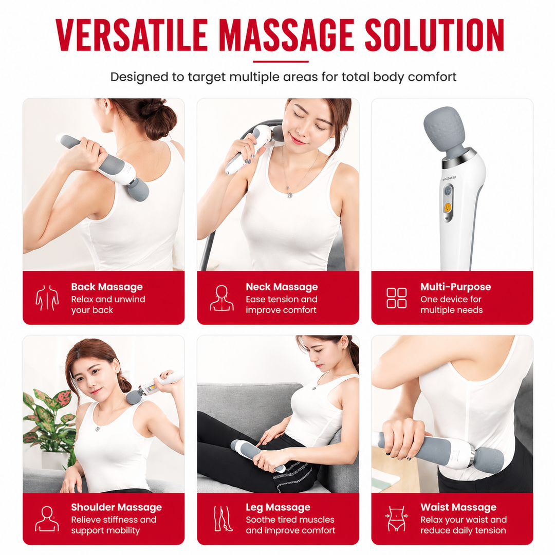 Premium USB Handheld Electric Massager Cordless Vibration Wand Deep Tissue Muscle Pain Relief Neck Back 5 Modes Portable Relaxation Device