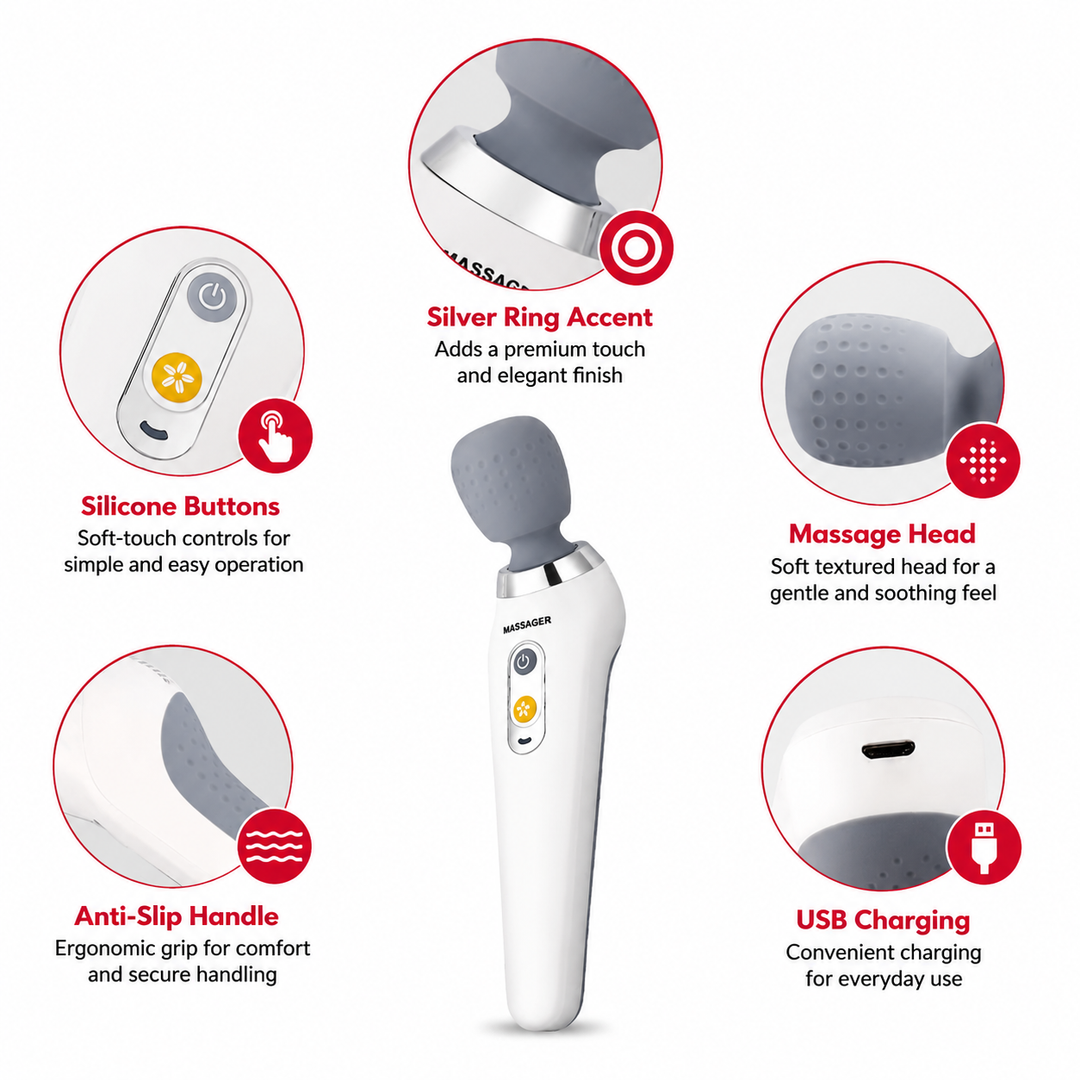 Premium USB Handheld Electric Massager Cordless Vibration Wand Deep Tissue Muscle Pain Relief Neck Back 5 Modes Portable Relaxation Device