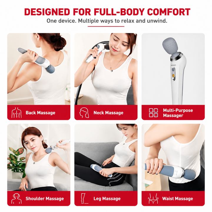 Premium USB Handheld Electric Massager High Frequency Vibration Wand Neck Back Muscle Relief Deep Tissue Massage Device 5 Modes Cordless Use