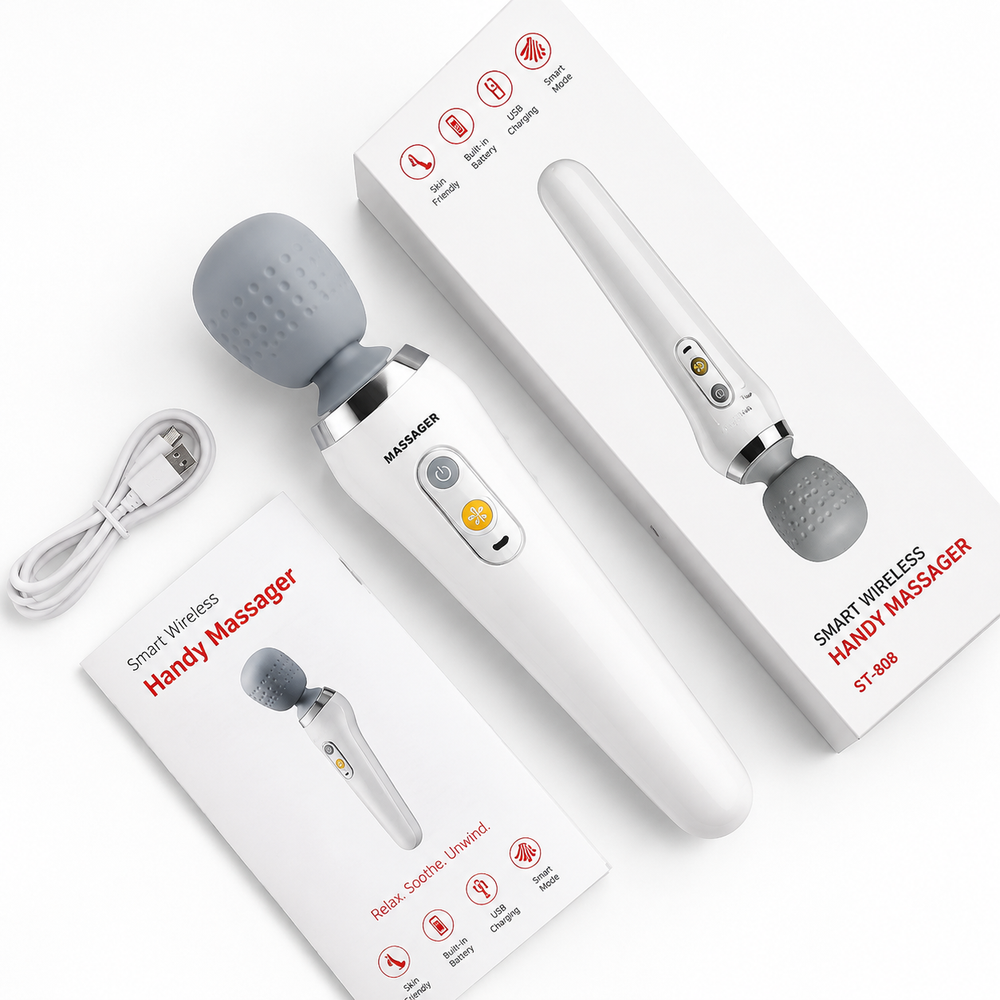 Premium USB Handheld Electric Massager High Frequency Vibration Wand Neck Back Muscle Relief Deep Tissue Massage Device 5 Modes Cordless Use