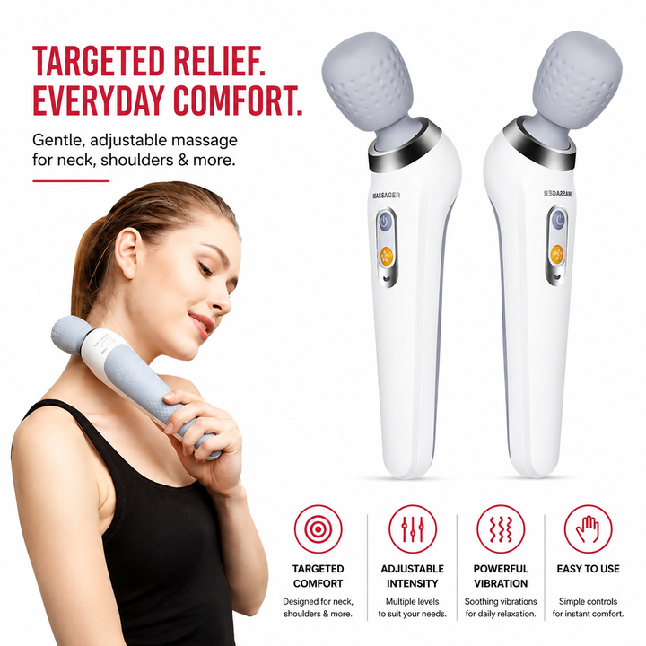 Premium USB Handheld Electric Massager High Frequency Vibration Wand Neck Back Muscle Relief Deep Tissue Massage Device 5 Modes Cordless Use