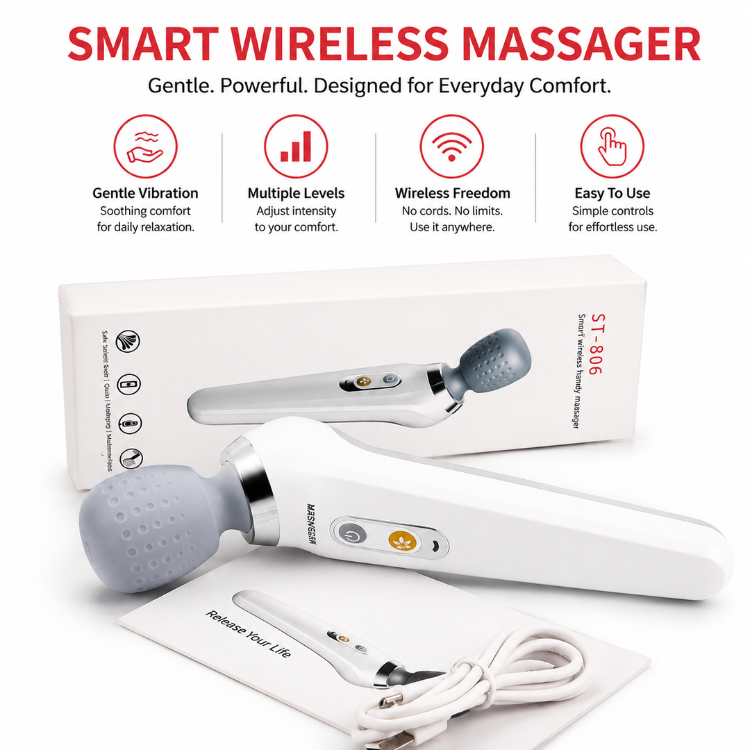 Premium USB Handheld Electric Massager High Frequency Vibration Wand Neck Back Muscle Relief Deep Tissue Massage Device 5 Modes Cordless Use