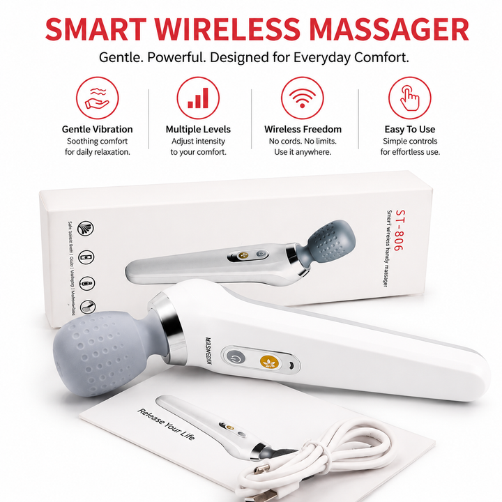 Premium USB Handheld Electric Massager High Frequency Vibration Wand Neck Back Muscle Relief Deep Tissue Massage Device 5 Modes Cordless Use
