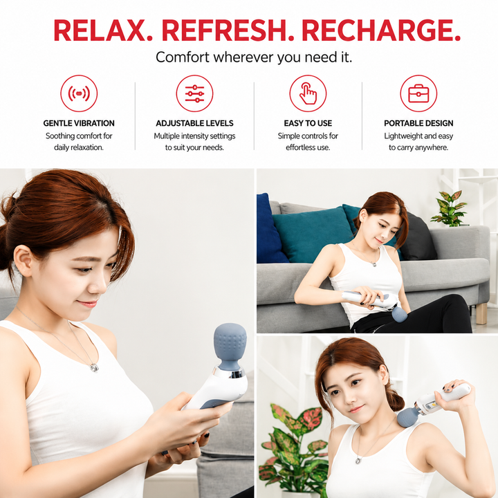 Premium USB Handheld Electric Massager High Frequency Vibration Wand Neck Back Muscle Relief Deep Tissue Massage Device 5 Modes Cordless Use