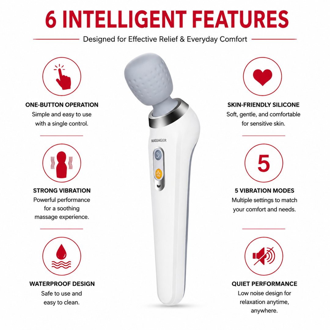 Premium USB Handheld Electric Massager High Frequency Vibration Wand Neck Back Muscle Relief Deep Tissue Massage Device 5 Modes Cordless Use