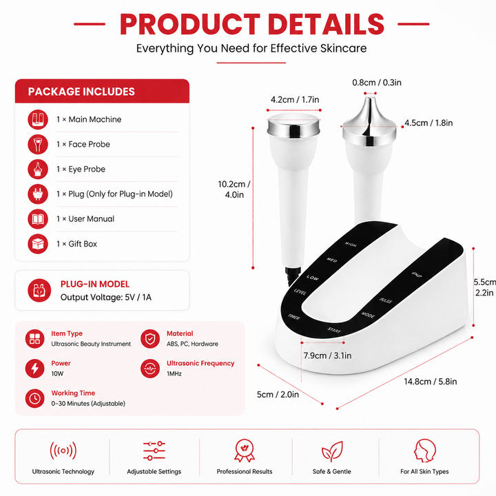 Premium Ultrasound Beauty Machine High Frequency Facial &amp; Eye Massager Ultrasonic Skin Cleansing Device Face Lifting SPA Skin Care Portable Beauty Tool