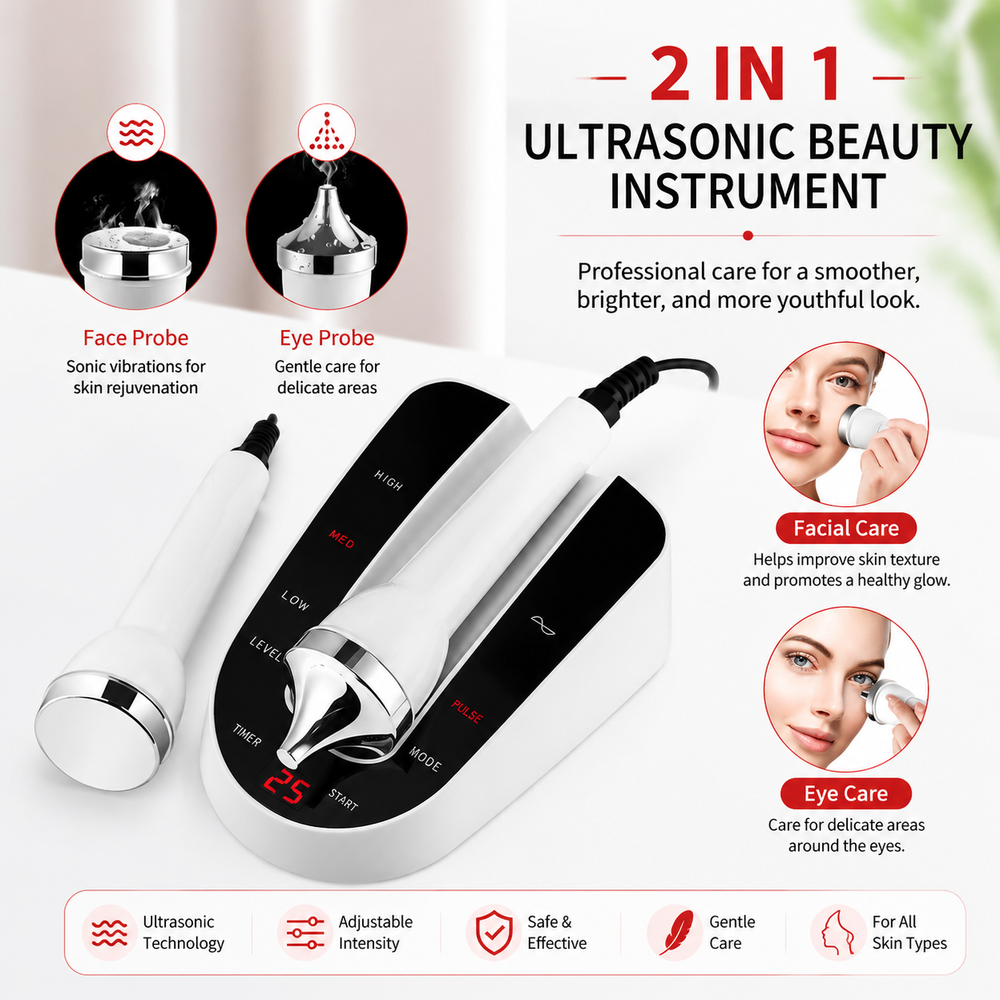 Premium Ultrasound Beauty Machine High Frequency Facial & Eye Massager Ultrasonic Skin Cleansing Device Face Lifting SPA Skin Care Portable Beauty Tool