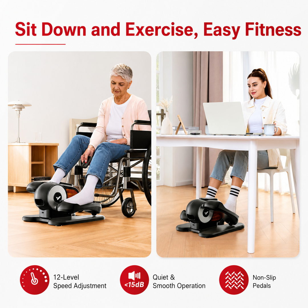 Premium Under Desk Elliptical Machine Electric Seated Pedal Exerciser Quiet Mini Elliptical Trainer 12 Speed LCD Display Remote Control Home Office Fitness