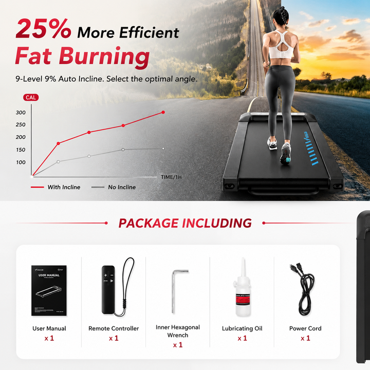 Premium Under Desk Walking Pad Treadmill 2.5HP Quiet Motor 9% Incline Bluetooth App Foldable Compact Home Office Fitness Treadmill Walking Machine