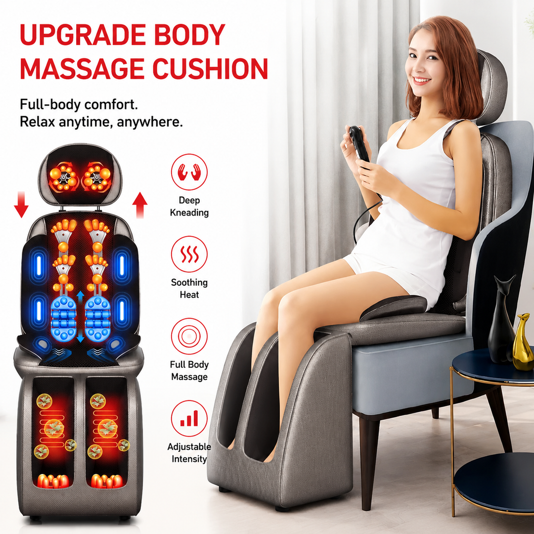 Premium Vibrating Massage Chair Cushion Heated Neck Back Muscle Massager Remote Control Electric Seat Pad Fatigue Relief Home Office Use Gift