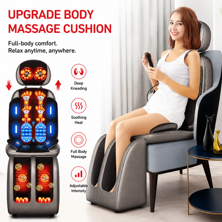 Premium Vibrating Massage Chair Cushion Heated Neck Back Muscle Massager Remote Control Electric Seat Pad Fatigue Relief Home Office Use Gift
