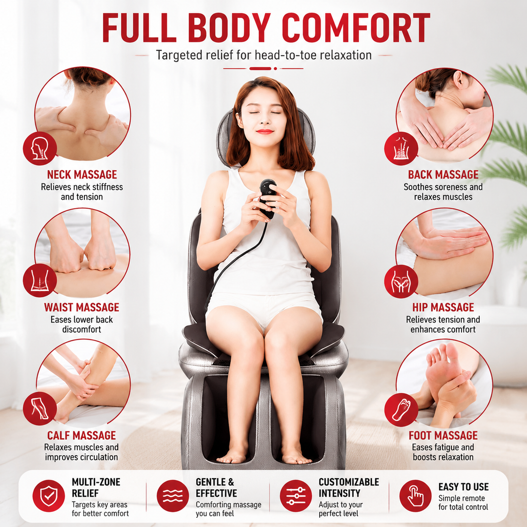 Premium Vibrating Massage Chair Cushion Heated Neck Back Muscle Massager Remote Control Electric Seat Pad Fatigue Relief Home Office Use Gift