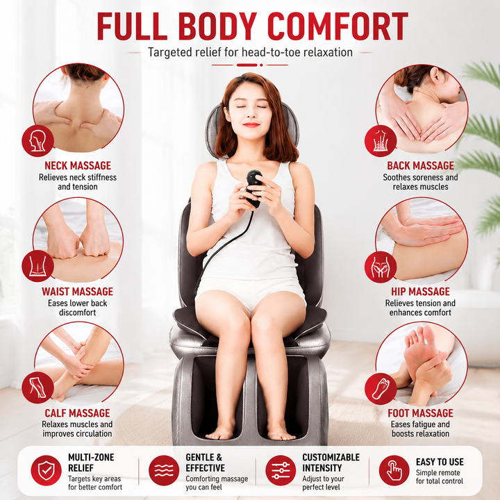 Premium Vibrating Massage Chair Cushion Heated Neck Back Muscle Massager Remote Control Electric Seat Pad Fatigue Relief Home Office Use Gift