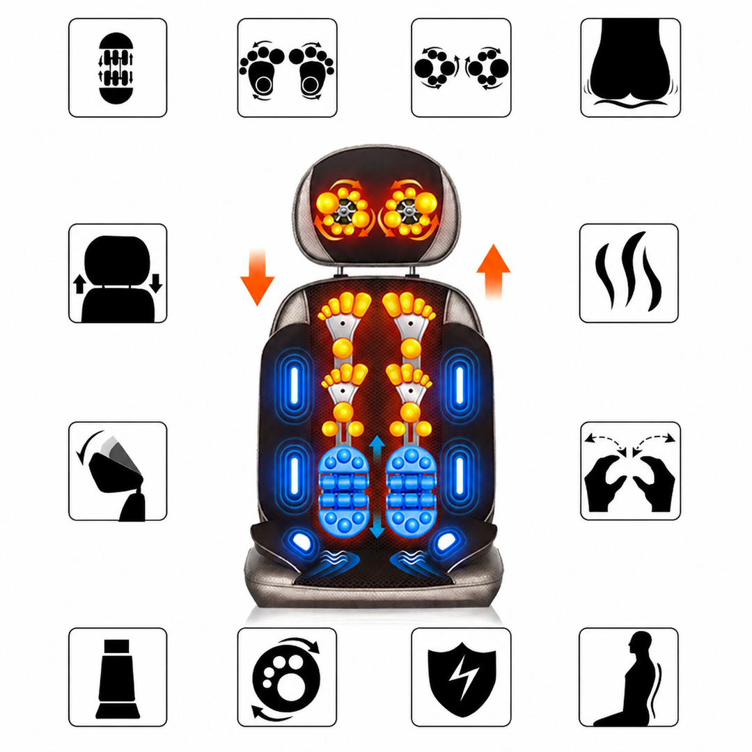 Premium Vibrating Massage Chair Pad Heated Neck Back Cushion Remote Control Vibration Massager Heat Therapy Seat Pad for Home Office Travel Use