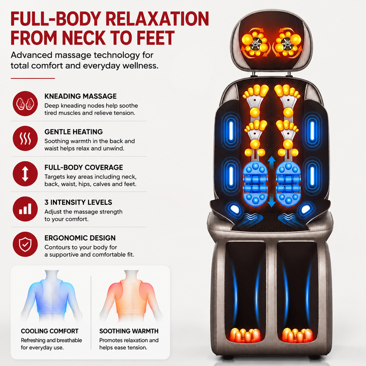 Premium Vibrating Massage Chair Pad Heated Neck Back Cushion Remote Control Vibration Massager Heat Therapy Seat Pad for Home Office Travel Use