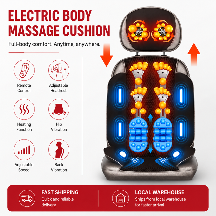 Premium Vibrating Massage Chair Pad Heated Neck Back Cushion Remote Control Vibration Massager Heat Therapy Seat Pad for Home Office Travel Use