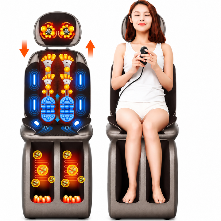 Premium Vibrating Massage Chair Pad Heated Neck Back Cushion Remote Control Vibration Massager Heat Therapy Seat Pad for Home Office Travel Use