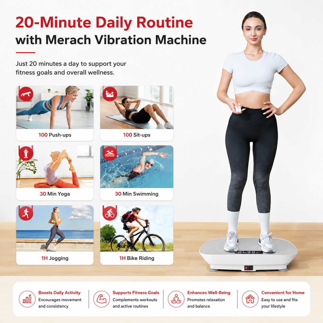 Premium Vibration Plate Exercise Machine 10 Speed Whole Body Workout Platform with Resistance Bands Remote Control Fat Burning Muscle Toning Circulation Booster Home Fitness Machine